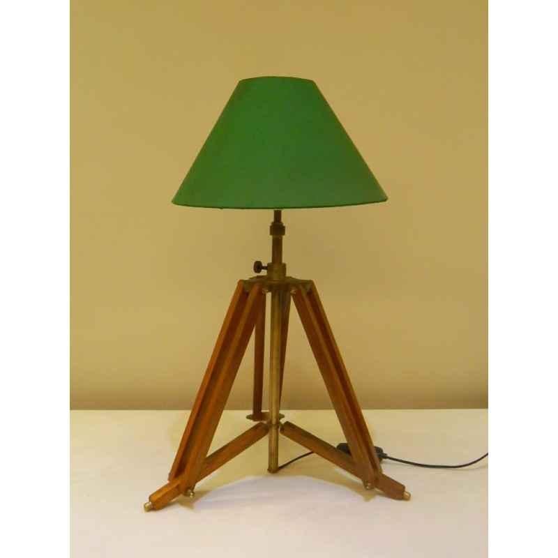Tucasa Mango Wood Brown Tripod Table Lamp with Polycotton Green Shade, P-6