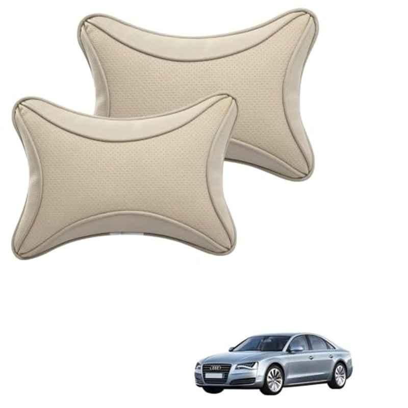 Kozdiko 2 Pcs Memory Foam & Polyester Beige Dots Car Neck Rest Pillow Set for Audi A8, XNVJVHGJFH11