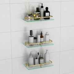 Plantex Heavy Duty Glass Shelf for Bathroom/Kitchen Storage Shelf Wall Mounted/Living Room Frosted Glass Shelf, Antique Brass Finish 12x6 inch(Pack of 3)
