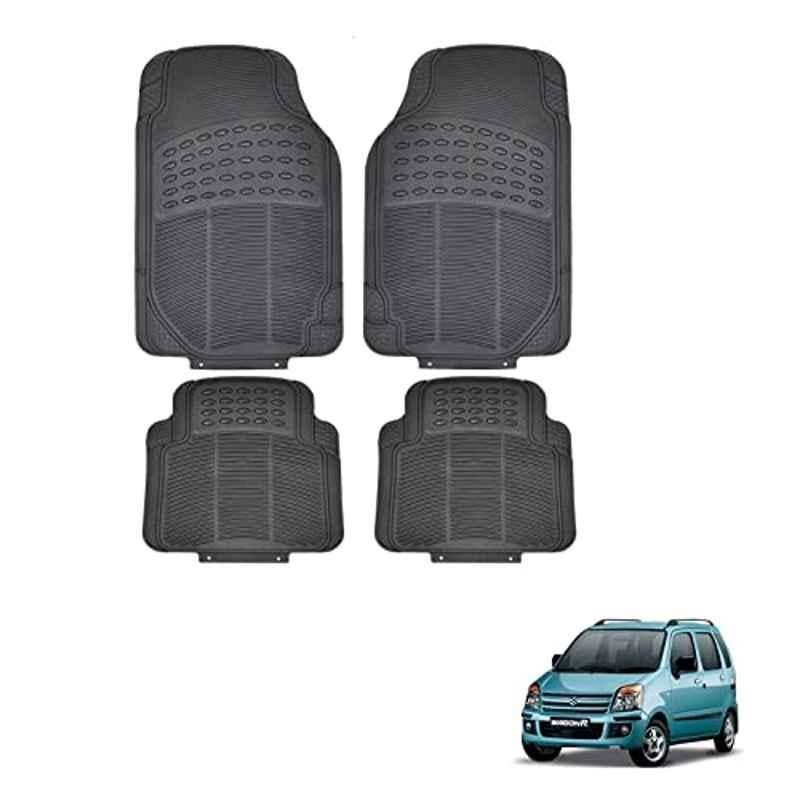 Kozdiko 4 Pcs Rubber Black Car Simple Floor Mat Set for Maruti Suzuki WagonR Old