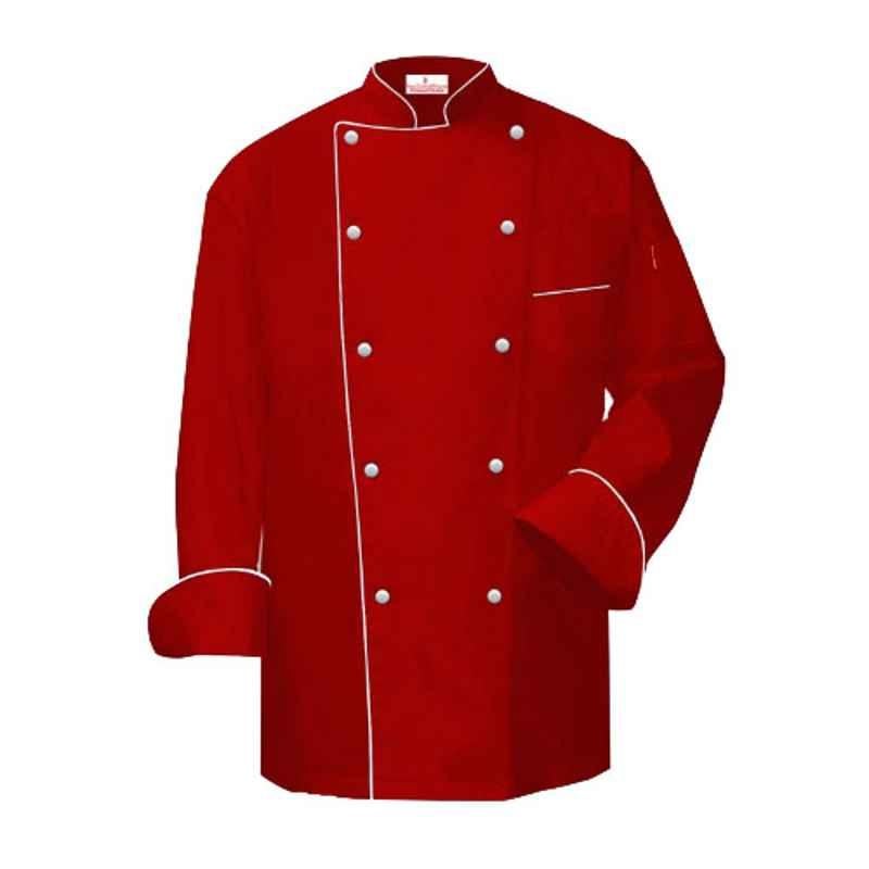 Superb Uniforms Polyester & Cotton Red Full Sleeves Double Breasted Chef Coat for Men, SUW/R/CC02, Size: S