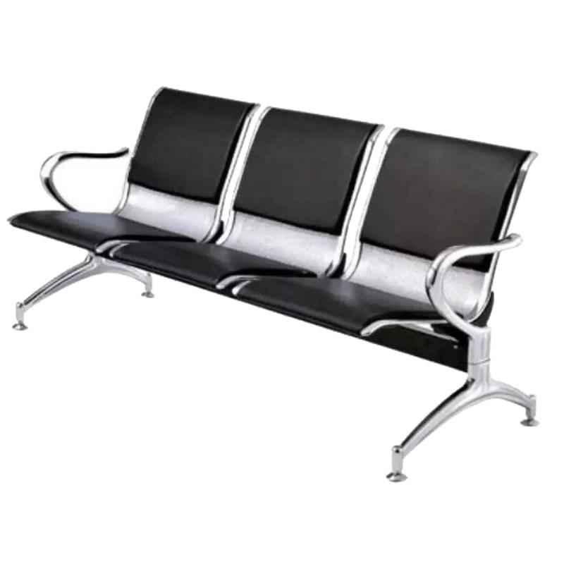 Khaitan XXX1 300kg Black 3 Seater Leather Symmetrical Waiting Chair