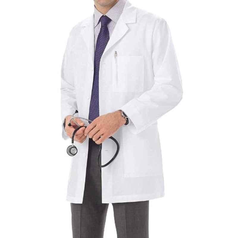 Superb Uniforms Polyester & Cotton Solid White Full Sleeves Lab Coat for Men, SUW/W/LC01, Size: XL