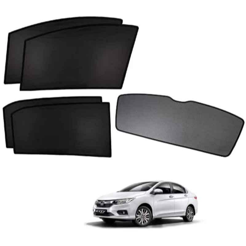 Kozdiko 5 Pcs Polyester Black Non Magnetic Window & Rear Sun Shades Set for Honda City 2017-2019