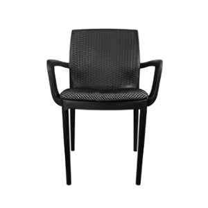 Diya Alpha Black Solid Back Cushion Plastic Chair with Arm