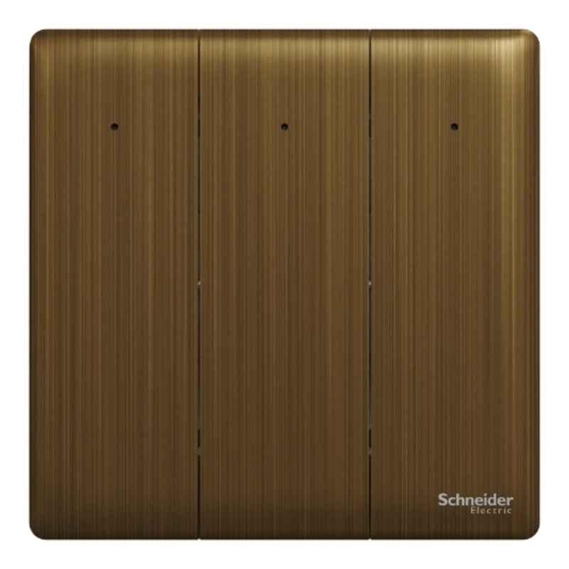 Schneider Electric Unica X 16A 250V 2 Way 3 Gangs Antique Brass Switch with LED, NUX33_2N_AB