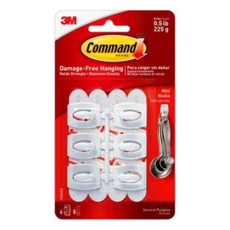 3M Command Mini White Indoor Hooks with Strips, 17006ES