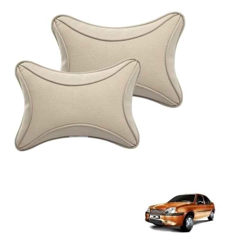 Kozdiko 2 Pcs Memory Foam & Polyester Beige Dots Car Neck Rest Pillow Set for Ford Ikon, XNVJVHGJFH137