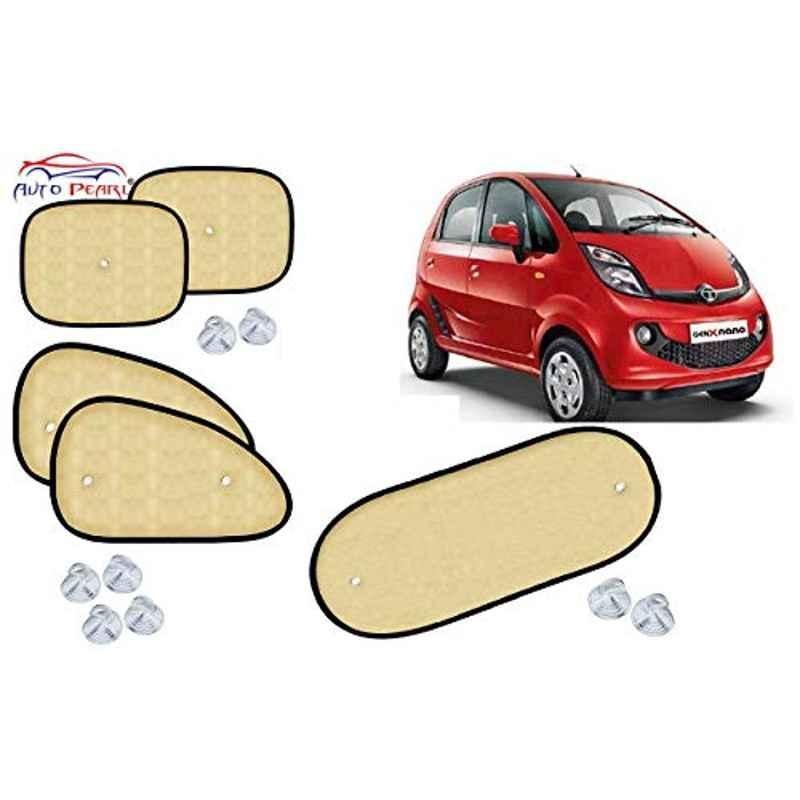 Auto Pearl 5 Pcs PVC & Mesh Beige Window & Rear Sun Shade Set for Tata Nano Genx