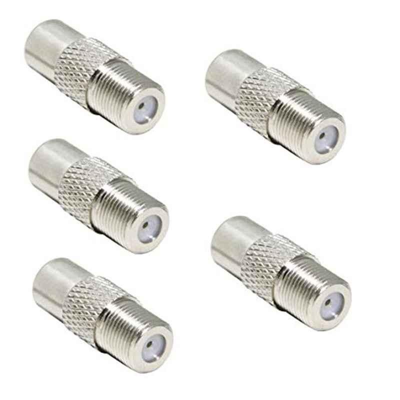 Brass Nickel Plated TV Plug Coaxial Coax Male to Female Connector (Pack of 5)