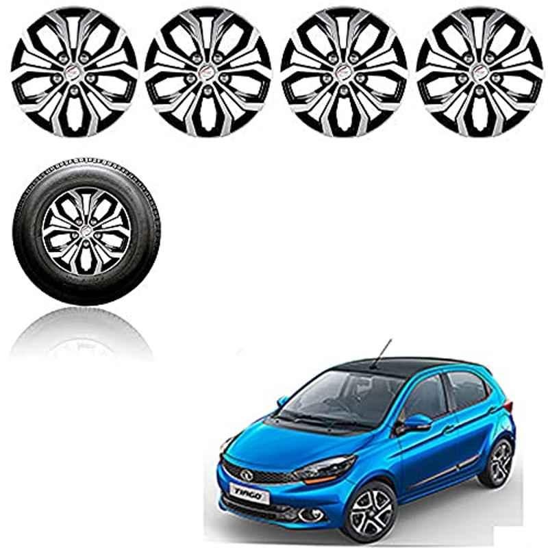 Auto Pearl 4 Pcs 13 inch Black ABS Press Type Hubcap Wheel Cover Set with Retention Ring for Tata Tiago2019�XBXEXM