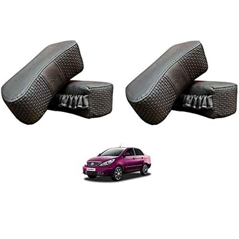 Kozdiko 4 Pcs CV Designer Grey Leatherite Neck Rest Car Cushion Pillow Set for Tata Manza