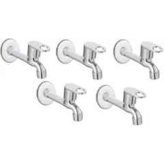 Senkiddpro Prime Steel Chrome Finish Wall Mounted Long Body Tap with Wall Flange (Pack of 5)