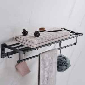 ZAP 40cm Black Stainless Steel Towel Rack Holder with Hooks