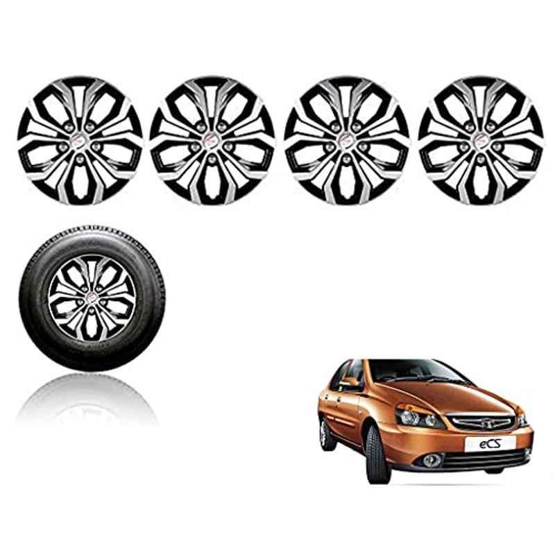 Auto Pearl 4 Pcs 14 inch ABS Silver & Black Press Fitting Wheel Cover Set for TATA Indigo