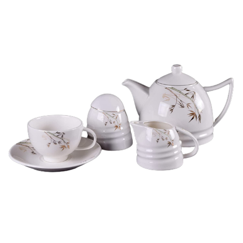 Deco Pride 17 Pcs Ceramic White 605-G Design Tea Set, TS(17)-231