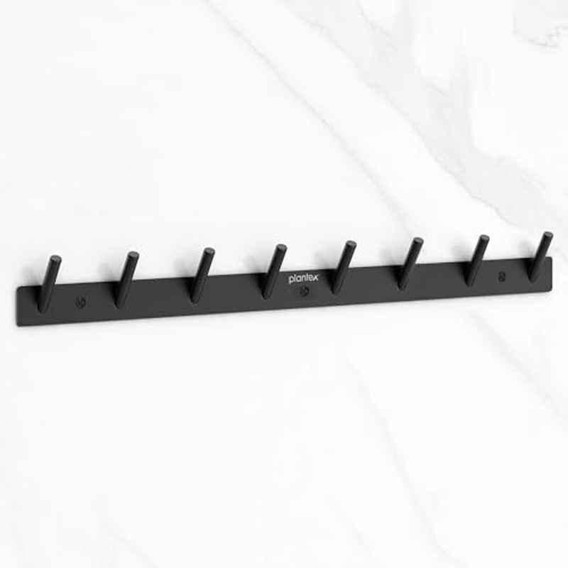 Plantex Wall Hooks for Hanging Cloth/Stainless Steel Towel Hangers/Bathroom Robe Hooks/Door Hangers/Round Wall Hook/Hook Rail for Hanging Keys 8 Hooks, Z-Black