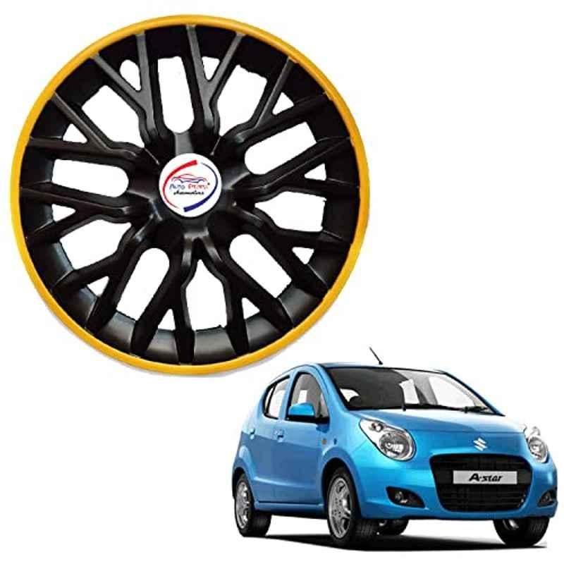 Auto Pearl 4 Pcs 13 inch ABS Black & Yellow PBY 14 Hubcap Wheel Cover Set with Retention Ring for Maruti Suzuki A Star