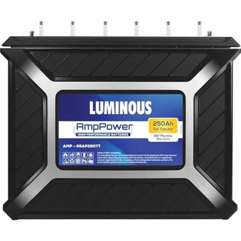 Luminous AmpPower 66AP280TT 250Ah 12V Tall Tubular Battery with 66 Months Warranty for Home, Office & Shops, F1160C906250