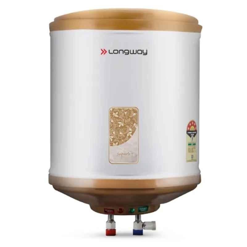 Longway Superb 10 Litre 2000W Ivory 5 Star Rated Automatic Storage Water Heater for Home withMultiple Safety System, Anti-Rust Coating & 5 Years Warranty