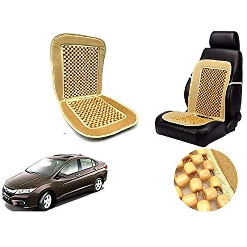 Auto Pearl PU, Velvet & Wooden Beads Beige Rectangular Seat Cushion for City Idtec