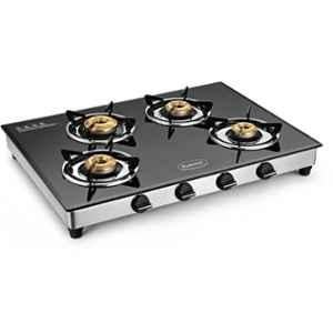 Padmini 4 Burner Stainless Steel Black Automatic Ignition Glass Top Gas Stove, 4BR CS-4 GT HS/421 GT XL Auto