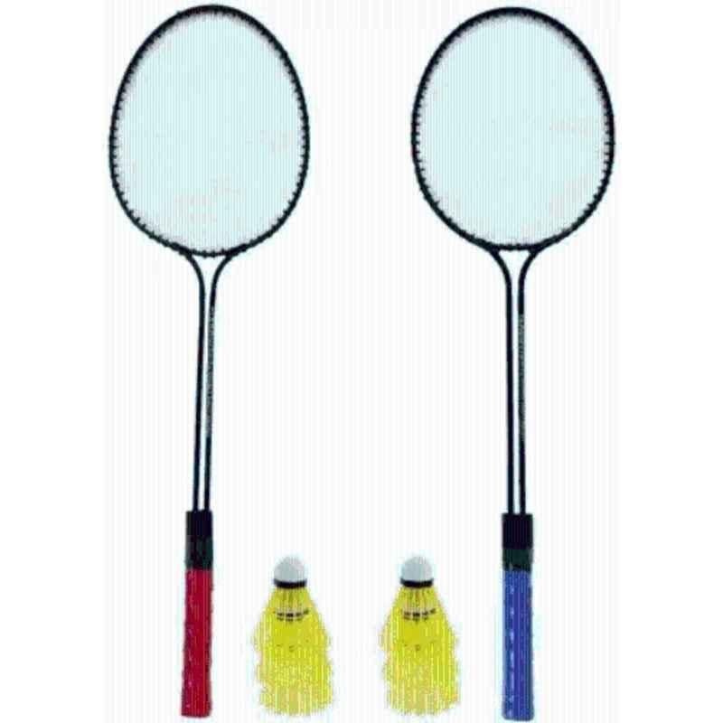 STYRKR 2 Pcs Multicolour Badminton Racket Pack of 2 Pcs with 6 Pcs Plastic Shuttles Badminton Kit