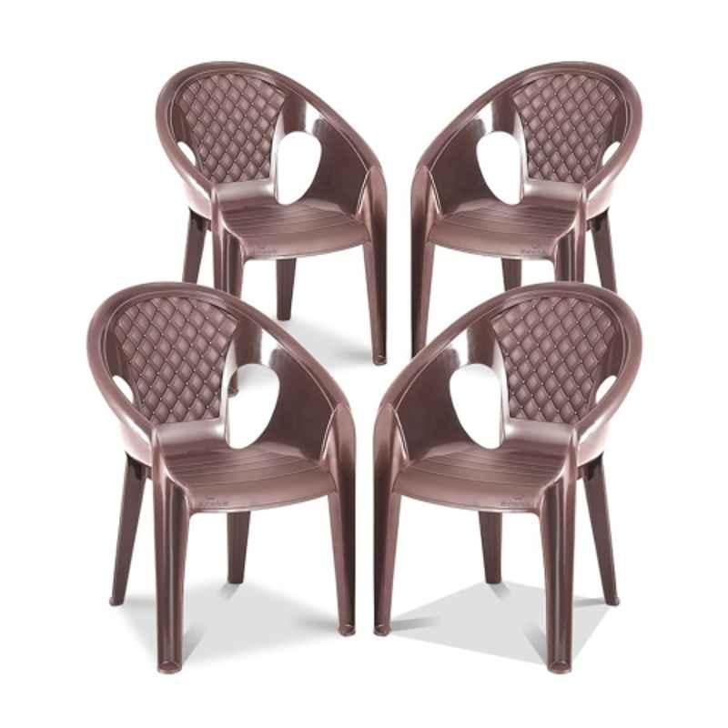 Maharaja Surya601 570x450x830mm Plastic Metallic Brown Armrest Chair for Home (Pack of 4)