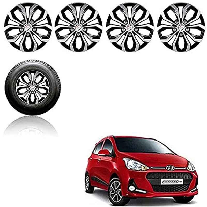 Auto Pearl 4 Pcs 14 inch ABS Silver & Black Press Fitting Wheel Cover Set for Hyundai i10 Grand 2017