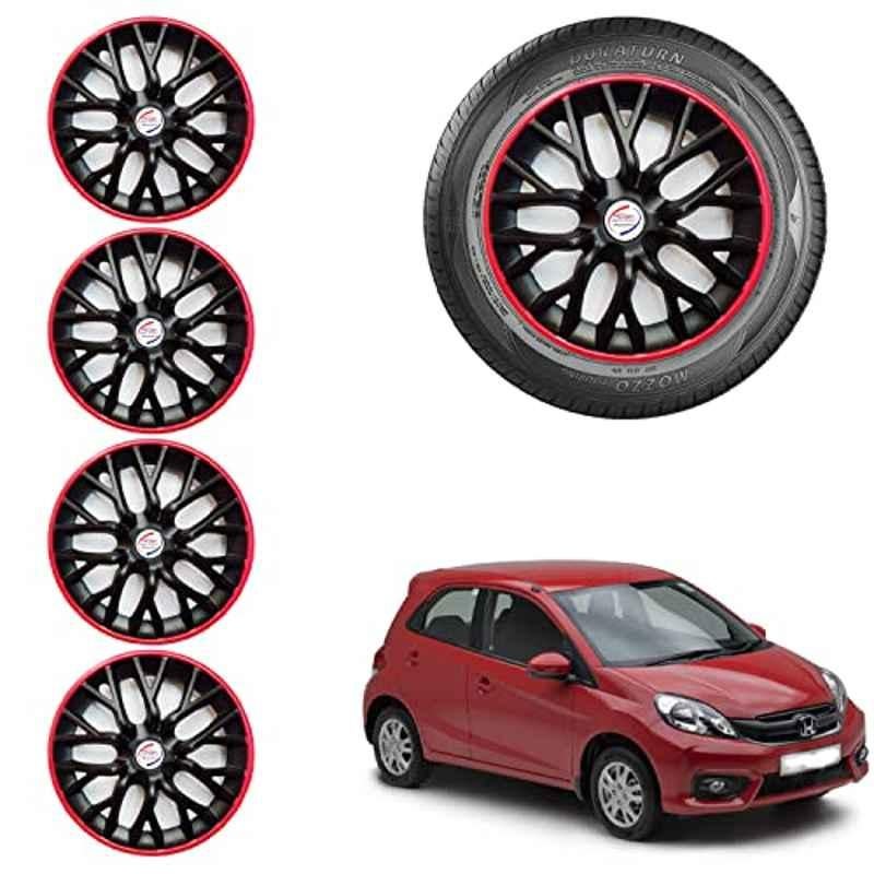 Auto Pearl 4 Pcs 14 inch ABS Black & Red Car Wheel Cover Set for Honda Brio