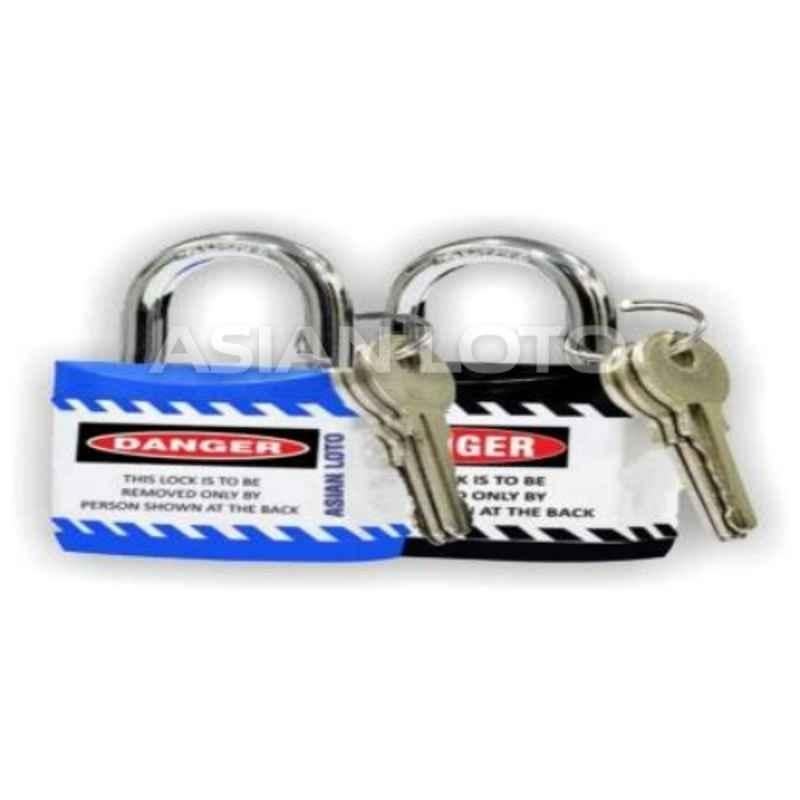 Asian Loto 2 Pcs Metal & Plastic Blue & Black Regular Shackle Jacket Padlock Set with 3 Keys, ALC-LPR