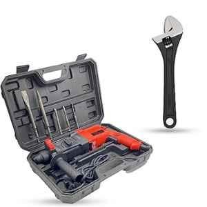 Hillgrove 1200W Forward & Reverse Rotation Hammer Impact Drill Machine with 5 Pcs SDS Plus Bit & 8 inch Adjustable Wrench, HGCM1249