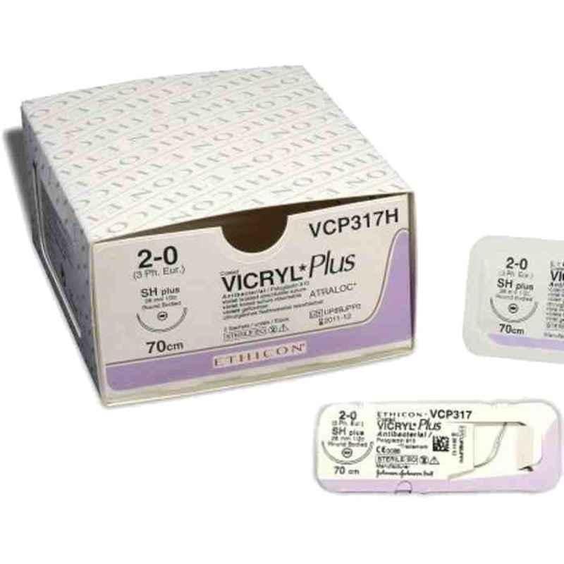 Ethicon VP2347 Vicryl Plus 1 Violet Braided Antibacterial Suture, Size: 90cm (Pack of 12)