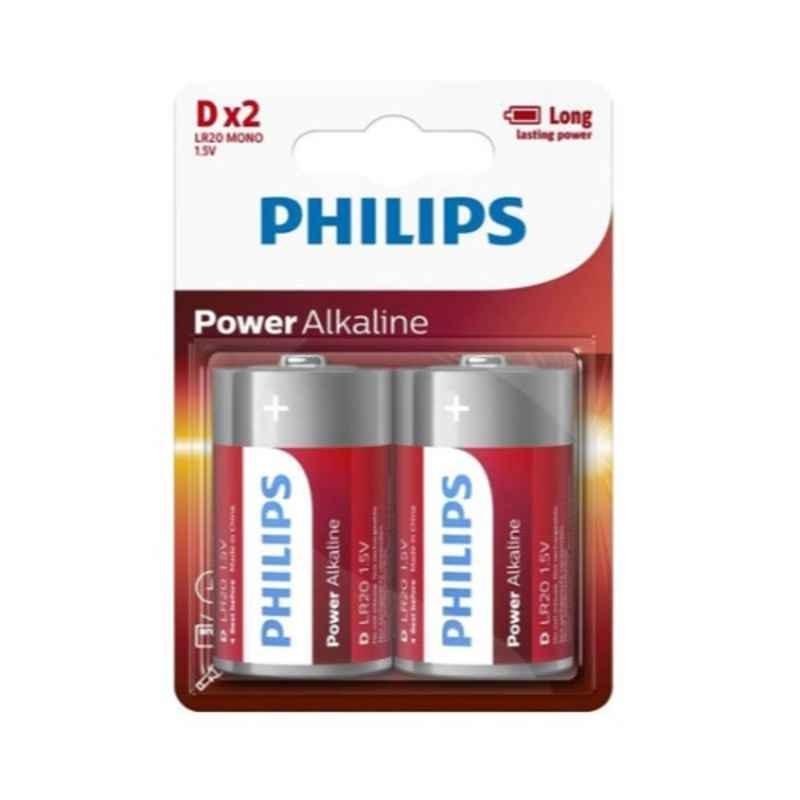 Philips Power 2Pcs 1.5V White, Red & Silver Alkaline Battery Set, LR20P2B/97