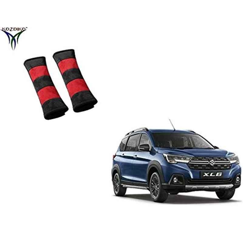 Kozdiko 2 Pcs Valvet Red & Black Seat Belt Cushion Pillow Set for Maruti Suzuki XL6