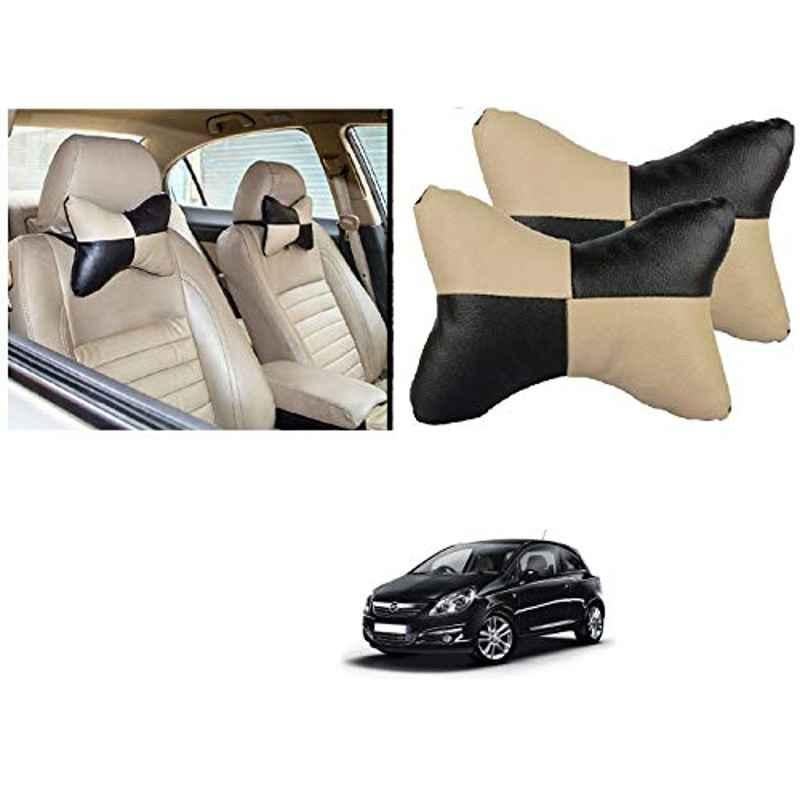 Kozdiko 2 Pcs Black & Beige Square Chess Design Car Neck Rest Pillow Set for Opel Corsa