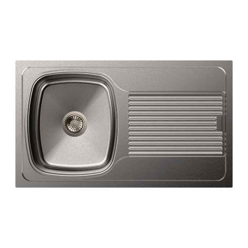 Carysil Vogue Single Bowl Stainless Steel Matt Finish Kitchen Sink with Drainer, Size: 34x20x8 inch