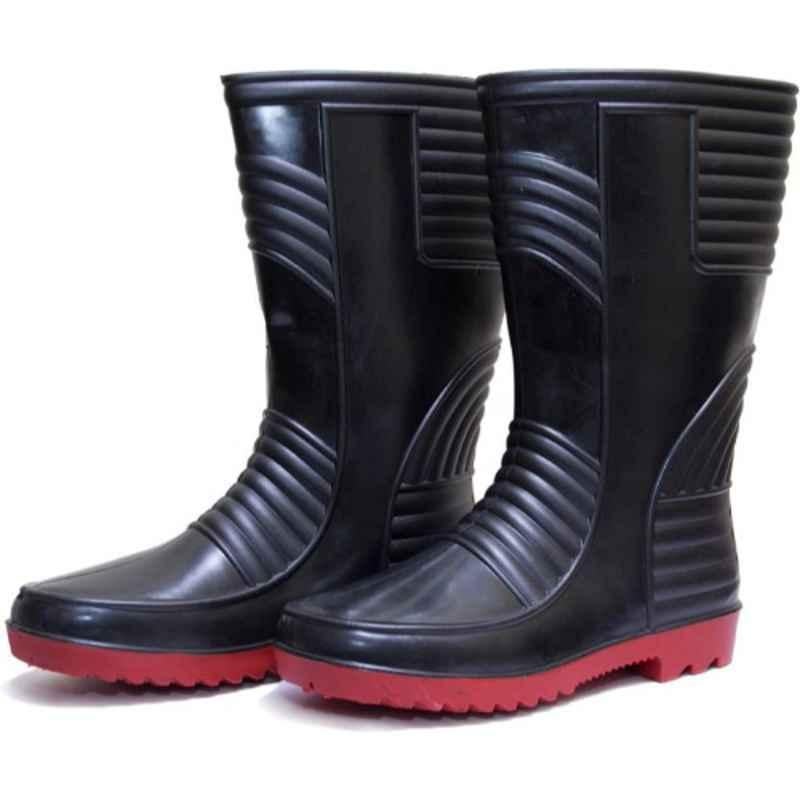 Hillson 12 Inch Welsafe Plain Toe Black & Red Work Gumboots, Size: 7