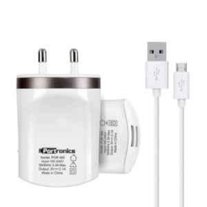 Portronics 2.1A AC White USB Adapter with Dual Output, POR-482