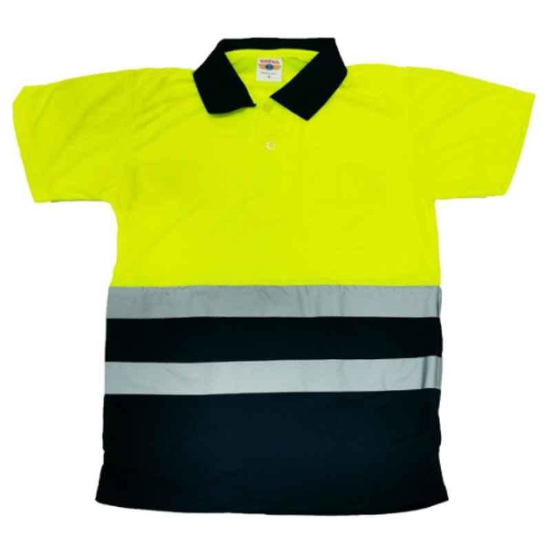 Taha Polyester Yellow & Blue Safety Polo T Shirt, SJ 52, Size: M