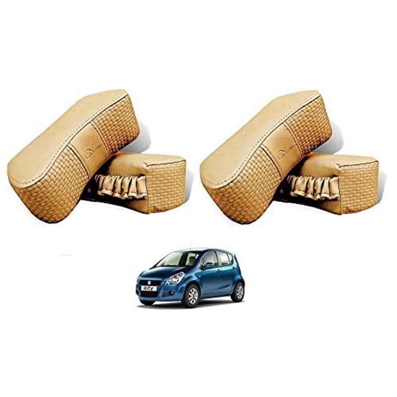 Kozdiko 4 Pcs CV Designer Beige Leatherite Neck Rest Car Cushion Pillow Set for Maruti Suzuki Ritz