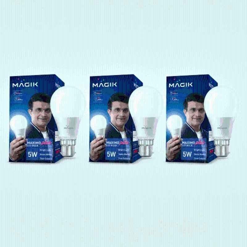 Magik Maximo Plus 5W 6500K B22 Cool White LED Bulb (Pack of 3), LUMAP005C4131E3