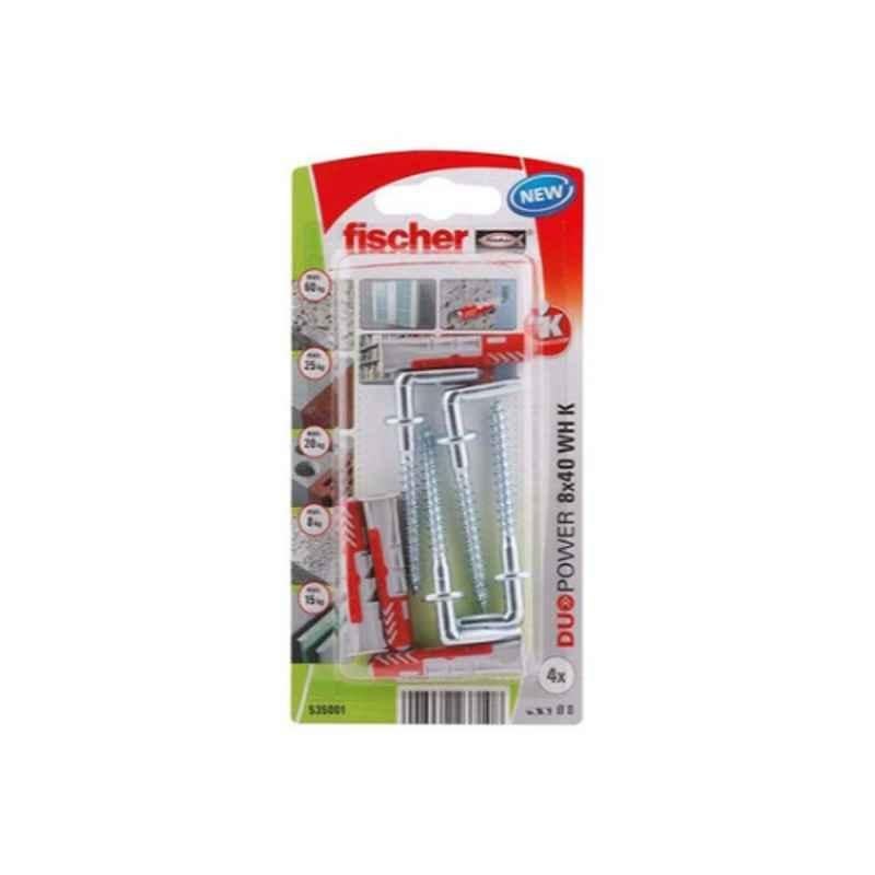 Fischer Duopower 8x40mm WH Fixing Plug with Angle Hook, 535001 (Pack of 4)