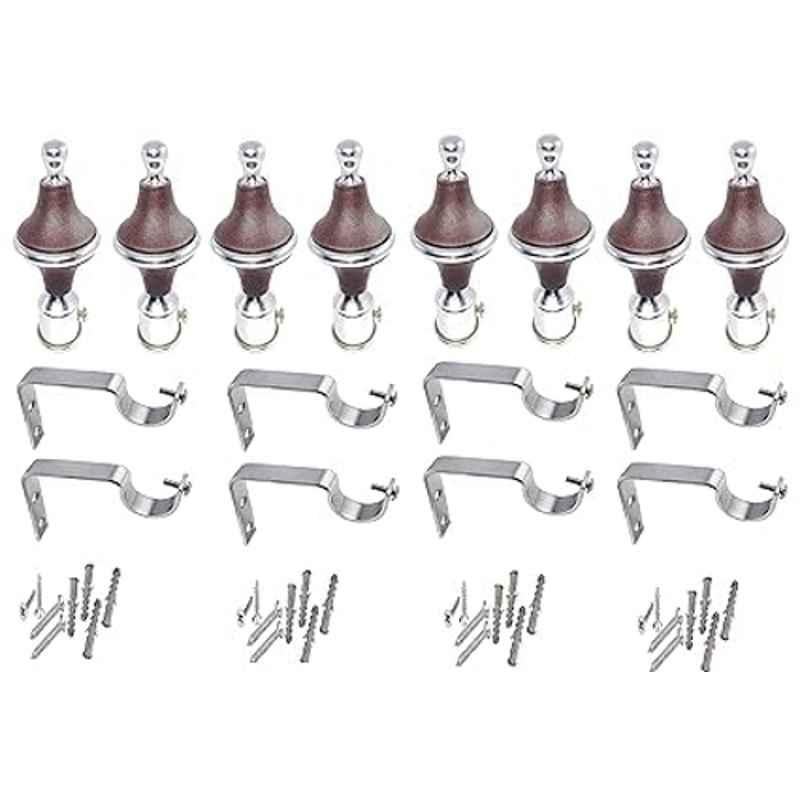 Ojass 10x5cm Plastic & Stainless Steel Brown Curtain Bracket with Support Clamp, GB08BROWN (Pack of 8)
