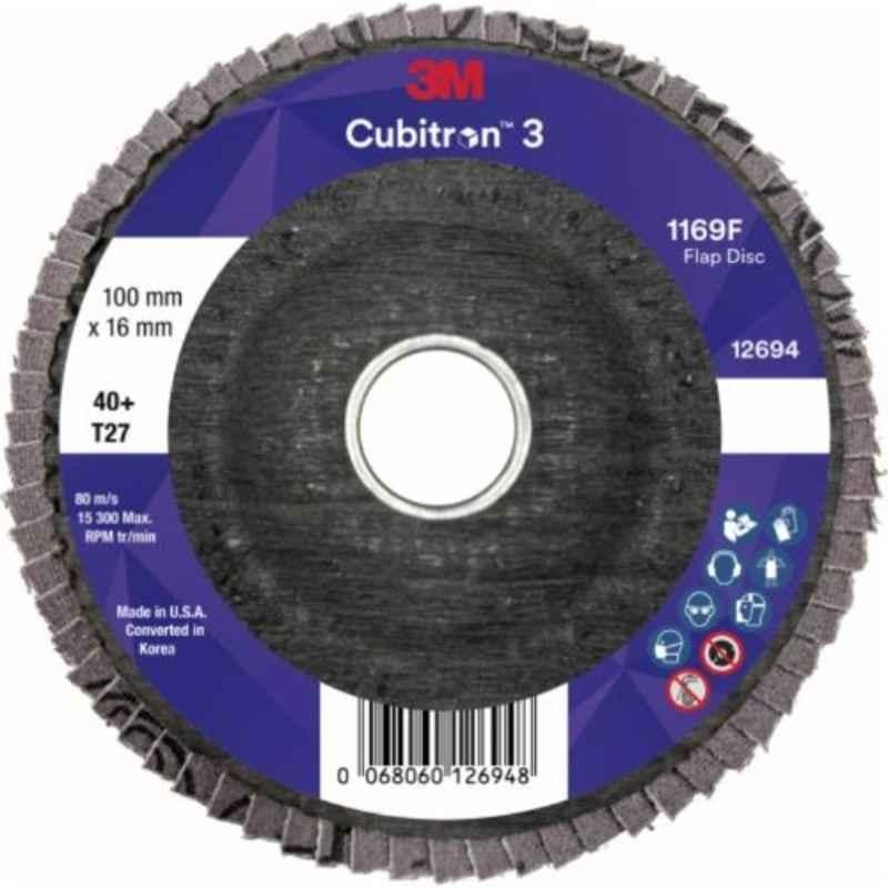 3M Cubitron 3 1169F 100Pcs 115x22.23mm 80+ T27-Flat Flap Disc Case
