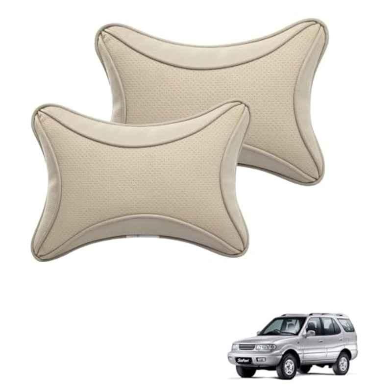 Kozdiko 2 Pcs Memory Foam & Polyester Beige Dots Car Neck Rest Pillow Set for Tata Safari Dicor, XNVJVHGJFH227