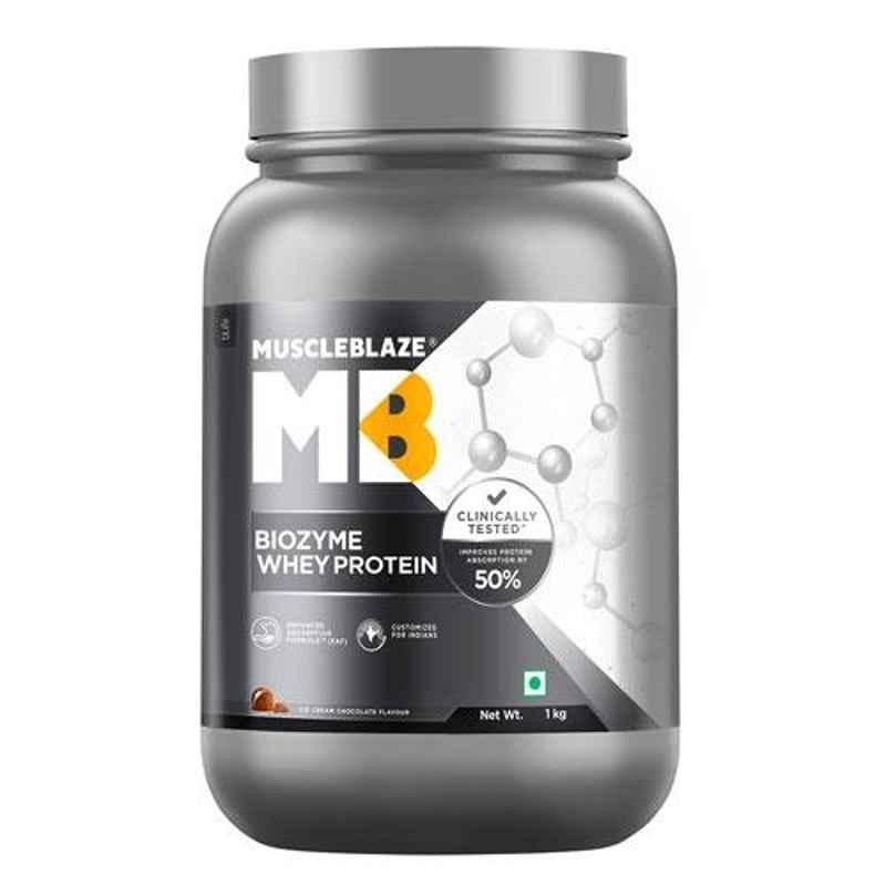 MuscleBlaze 1kg Ice Cream Chocolate Biozyme Whey Protein, NUT6374-02