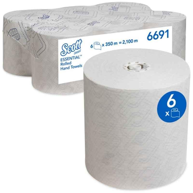 Kimberly Clark 6 Pcs Scott Essential 350m White Hand Paper Towels Rolls, 6691