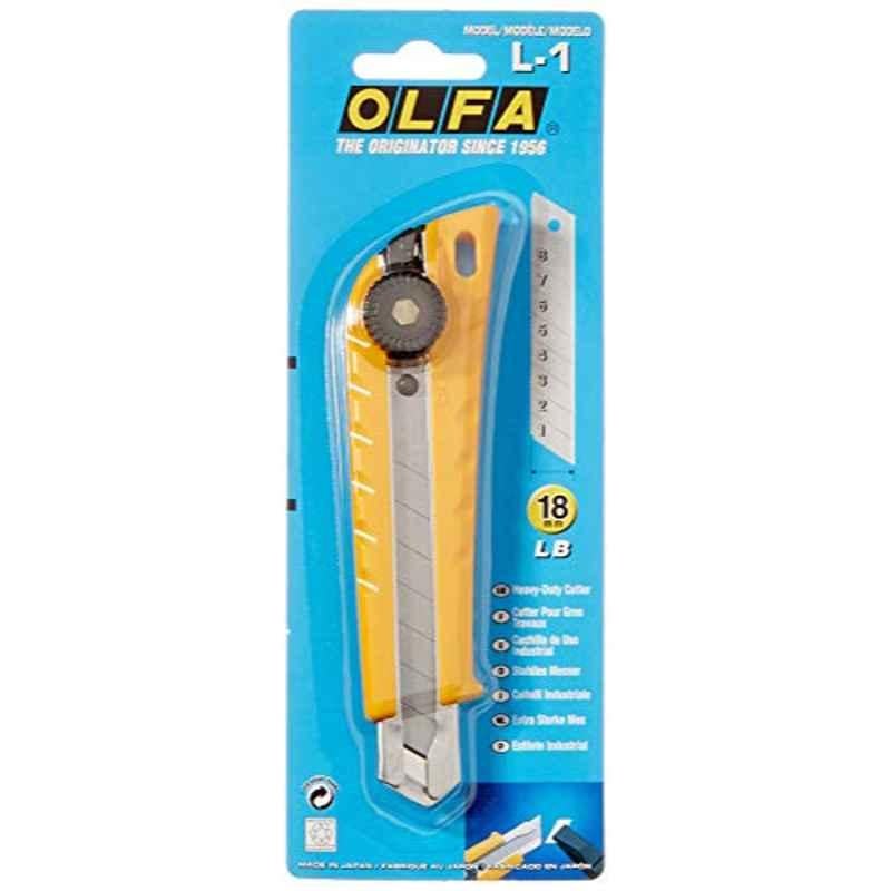 Olfa L-1 18mm Glass Yellow & Black All-Purpose Heavy Duty Knife Cutter with a Snap off Blade