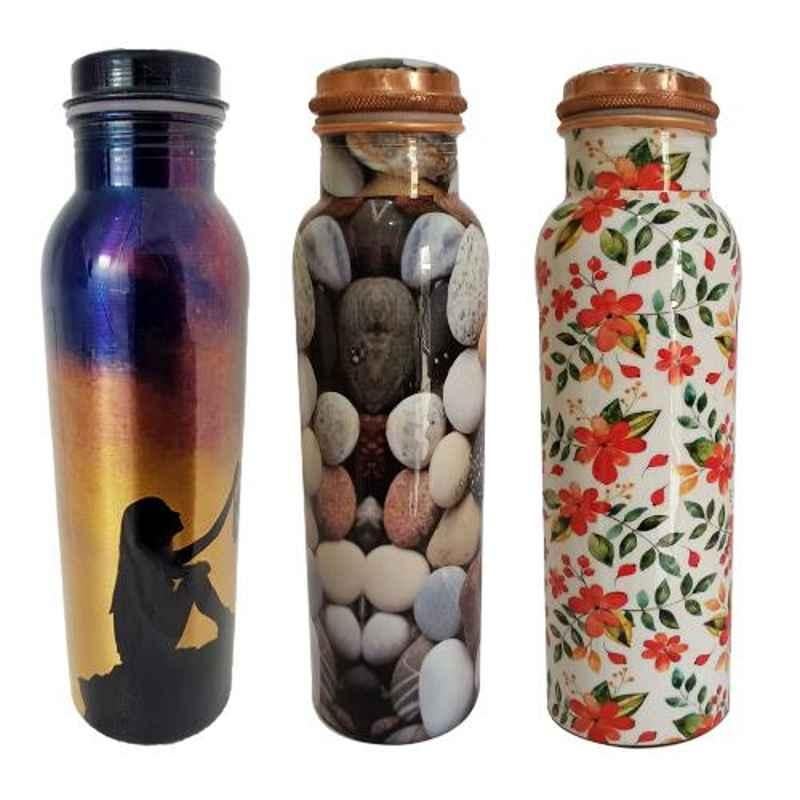 Healthchoice 1L Stone, Orange & Lonely Copper Jointless Water Bottle (Pack of 3)